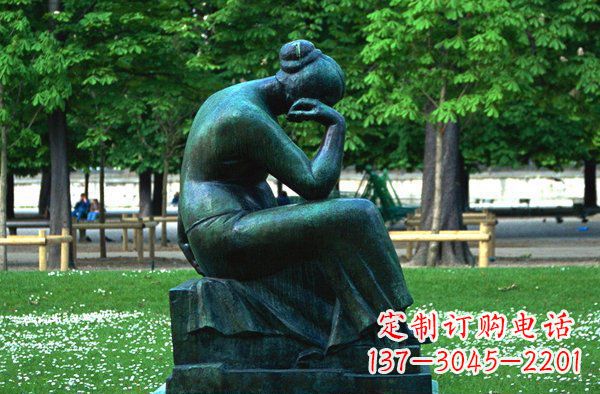 赣州思考的女人青铜人物铜雕