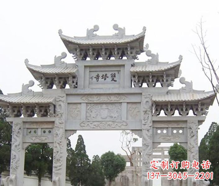 赣州寺庙三门牌坊石雕 (2)