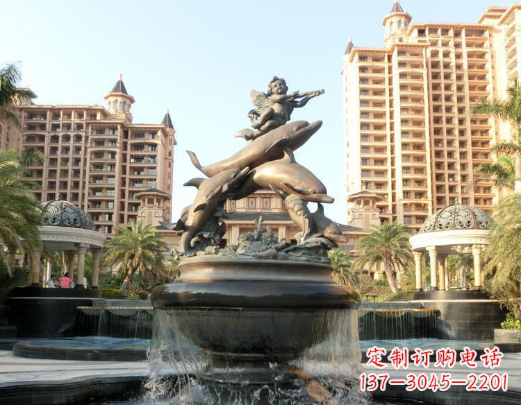赣州跳跃的海豚和小天使喷泉铜雕