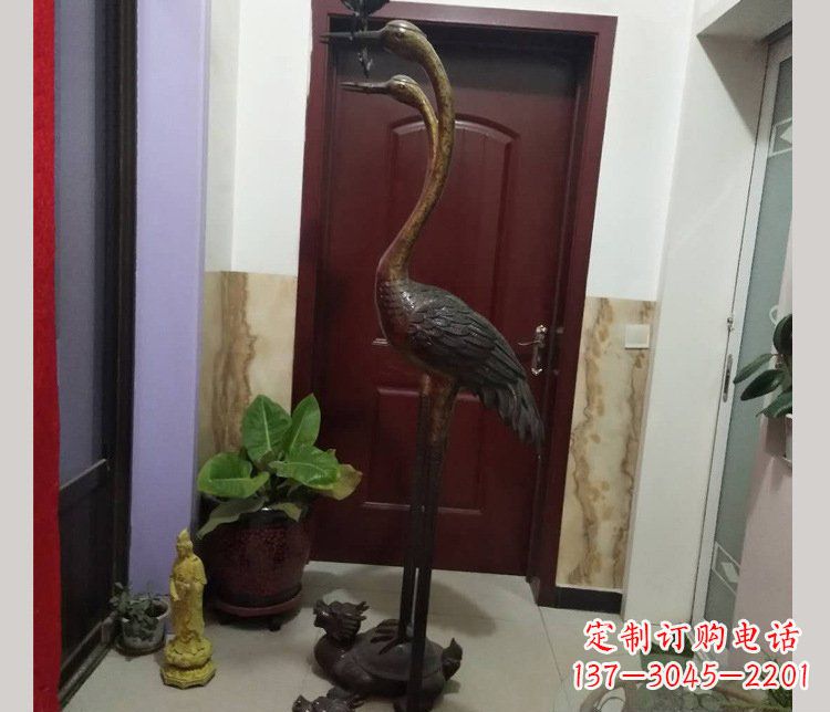 赣州铜雕仙鹤踩龟雕塑摆件 (2)