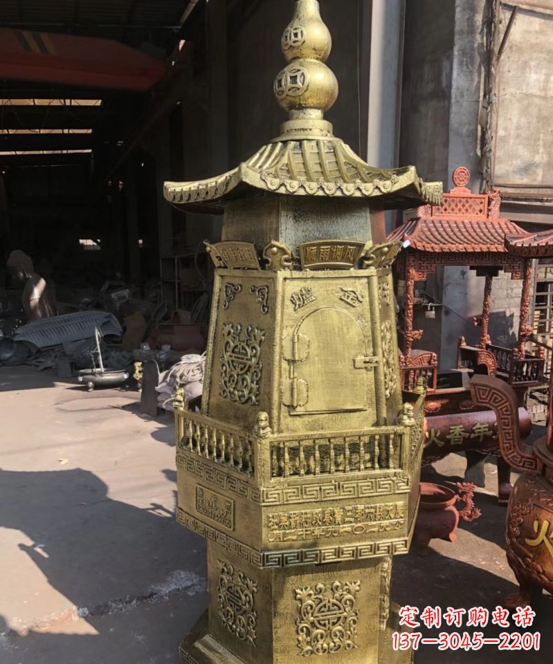 赣州铜雕香炉塔寺庙摆件