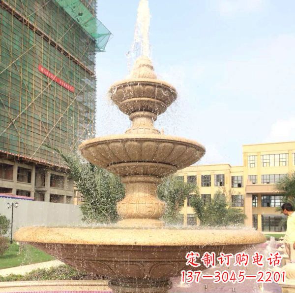 赣州晚霞红大型多层喷泉石雕