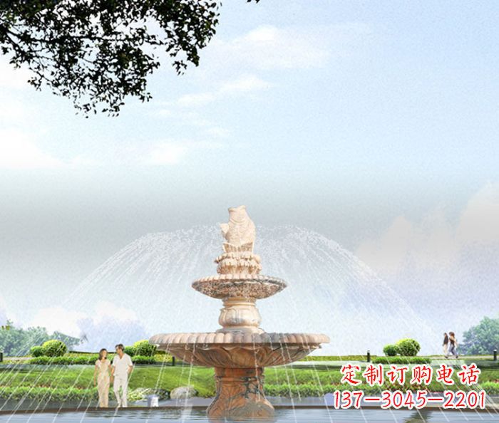 赣州晚霞红多层大型石雕喷泉 (4)