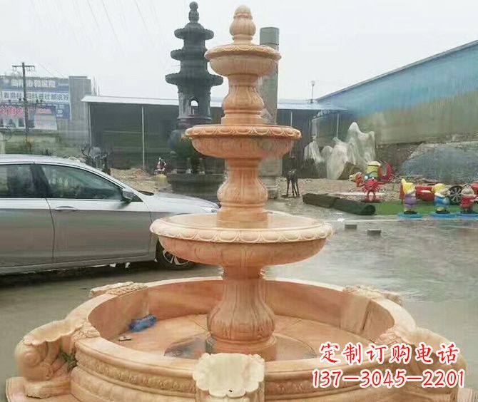 赣州晚霞红多层大型石雕喷泉 (3)
