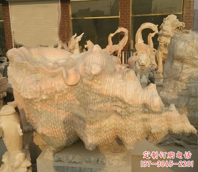 赣州晚霞红海螺石雕