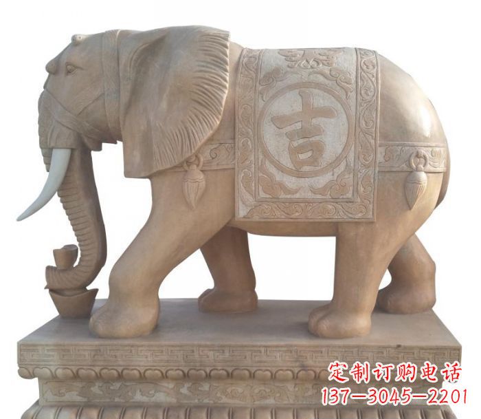 赣州晚霞红吉祥如意大象石雕 (4)