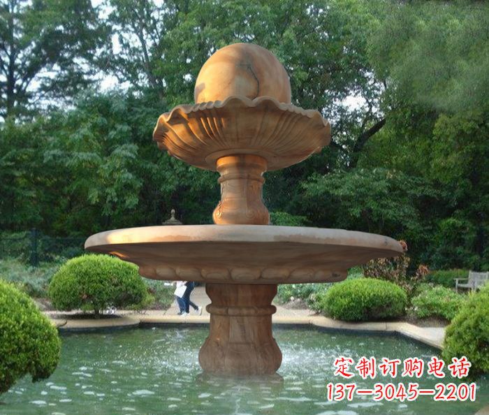赣州晚霞红双层风水球喷泉公园石雕