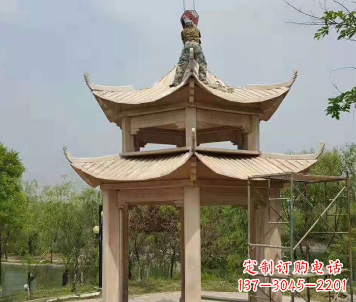 赣州晚霞红双层凉亭石雕 (2)