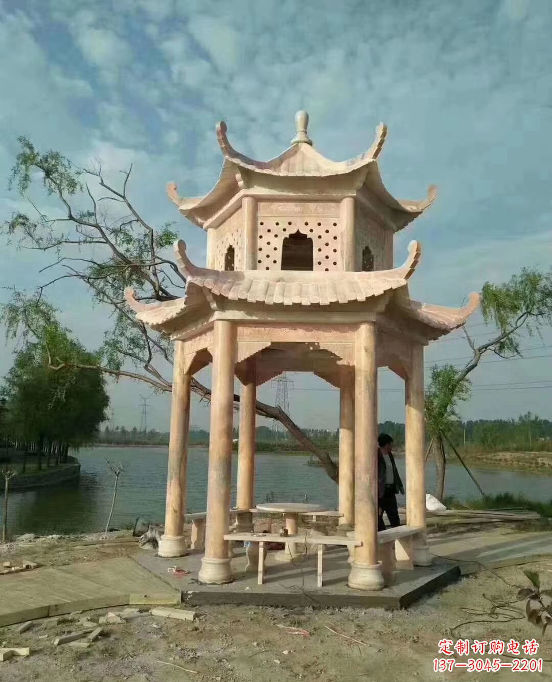 赣州晚霞红双层石凉亭 (2)