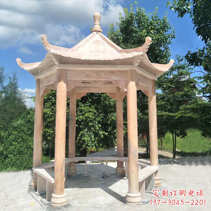 赣州晚霞红庭院石凉亭