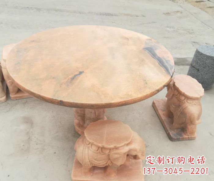 赣州晚霞红小象桌凳别墅石雕 (4)