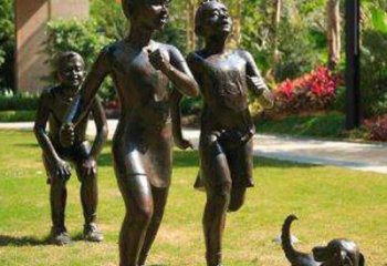 赣州宁夏中领雕塑推出的儿童铜雕跑步遛狗，一款…