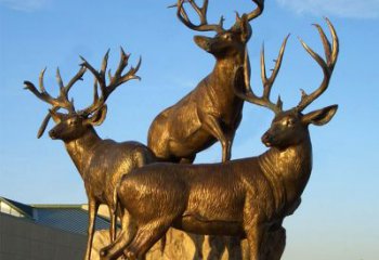 赣州三鹿登高鹿景观铜雕，让你秀智慧雕刻艺术