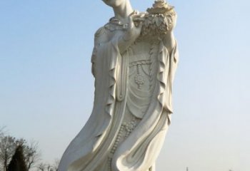 赣州古典美女雕塑——十二花神之四月牡丹杨玉环汉白玉
