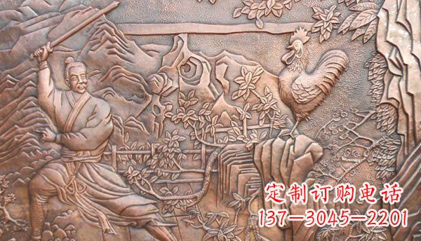 赣州闻鸡起舞黄铜壁画铜浮雕