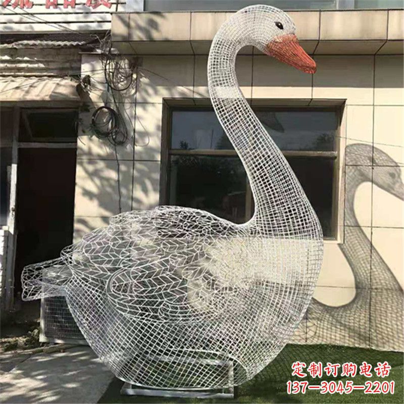 赣州卧姿天鹅不锈钢草坪网格动物摆件