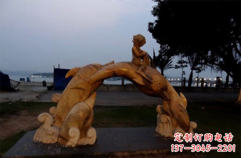赣州西方儿童骑海豚石雕