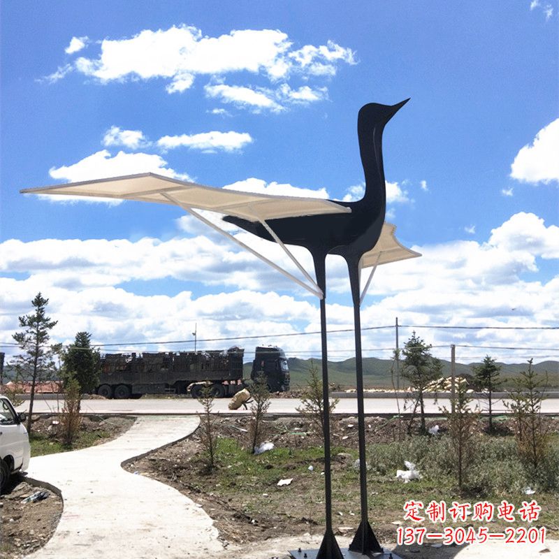 赣州仙鹤不锈钢遮阳亭景观雕塑