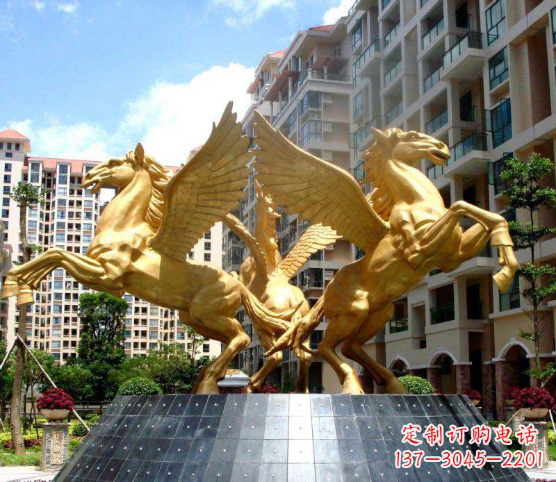 赣州小区飞马三匹马景观铜雕