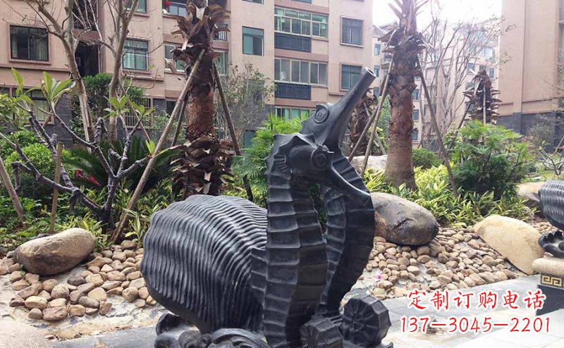 赣州小区海马动物玻璃钢仿铜雕塑