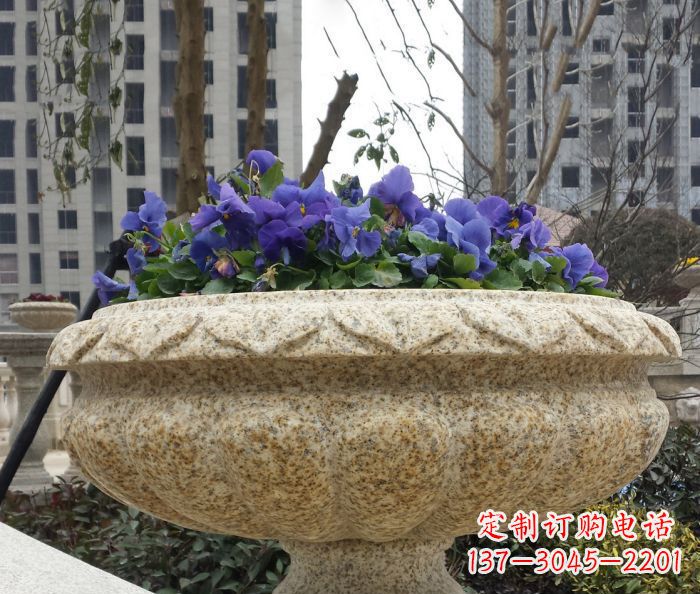 赣州小区景观大理石花盆石雕 