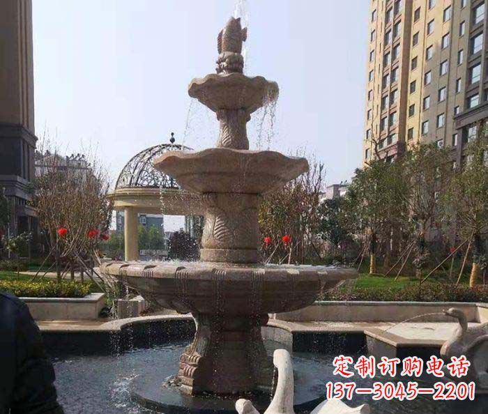 赣州小区景观晚霞红鲤鱼石雕喷泉