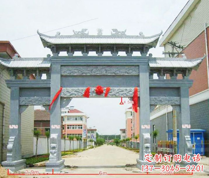 赣州小区三门牌坊石雕