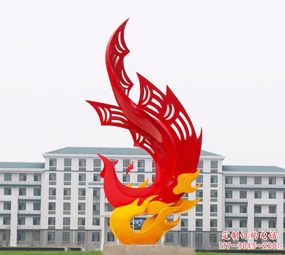 赣州校园不锈钢凤凰浴火雕塑