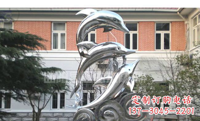 赣州校园不锈钢海浪海豚雕塑