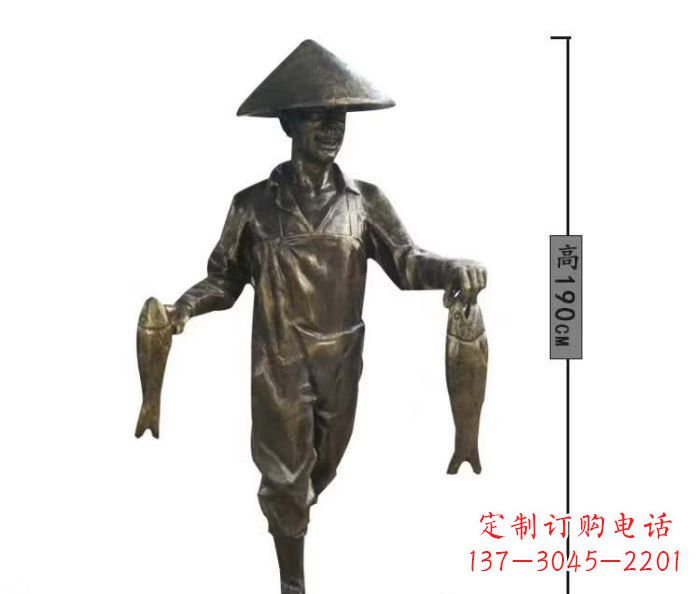 赣州渔夫捕鱼民俗铜雕 (2)