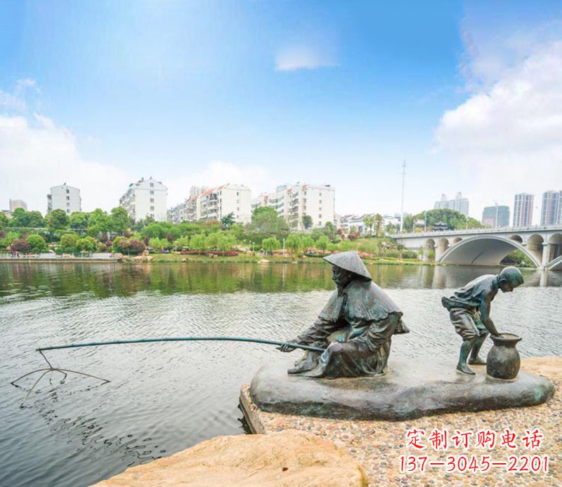 赣州渔翁钓鱼公园景观铜雕