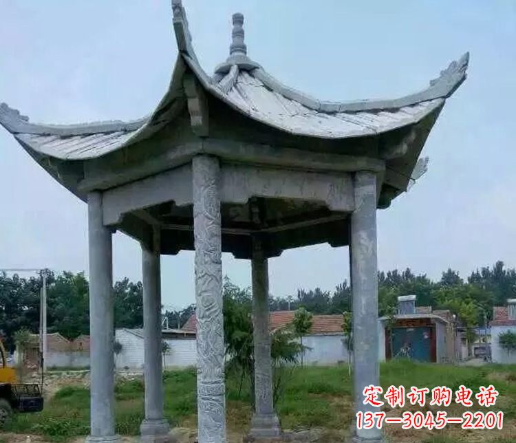 赣州园林仿古六角凉亭景观石雕