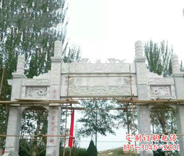 赣州园林仿古三门牌坊石雕 (3)