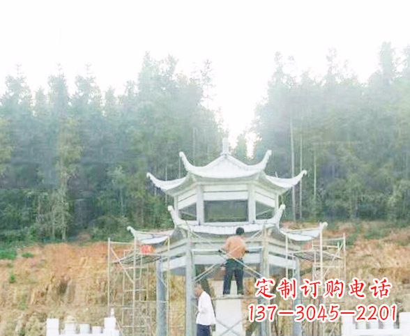 赣州园林仿古双层石凉亭景观石雕 (2)