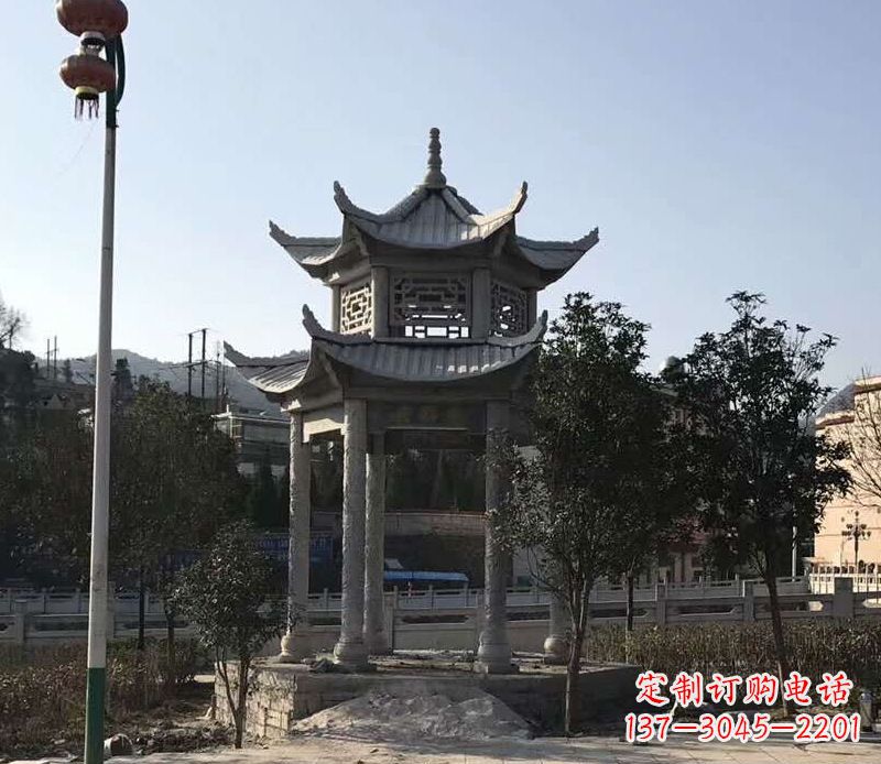 赣州园林仿古双层石凉亭景观石雕 (4)