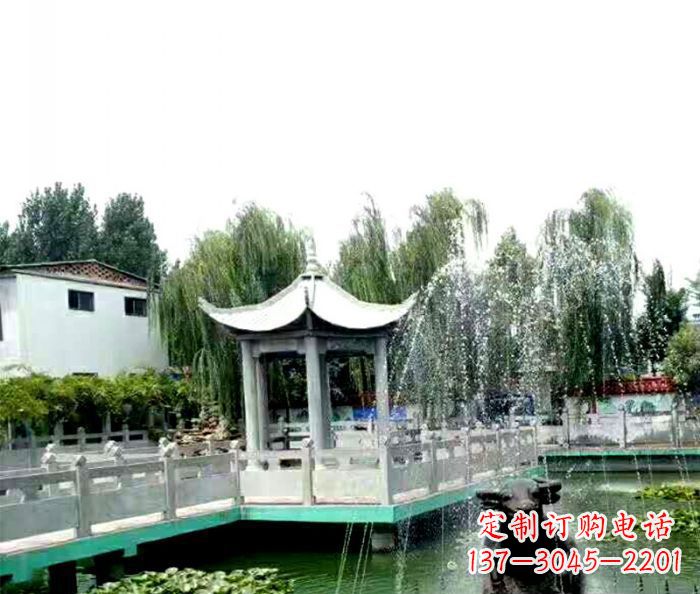 赣州园林景观单层六角石雕凉亭