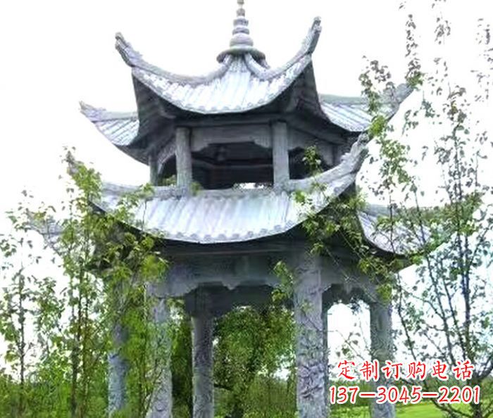 赣州园林景观仿古六角石凉亭