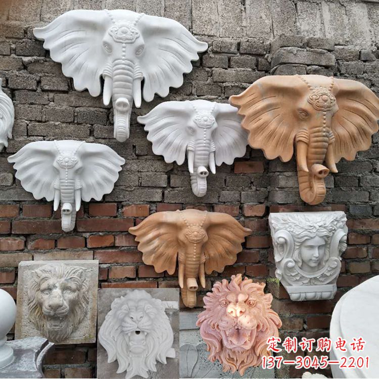 赣州园林喷水壁挂大象头部雕塑