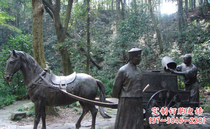 赣州园林清朝士兵和马车小品铜雕