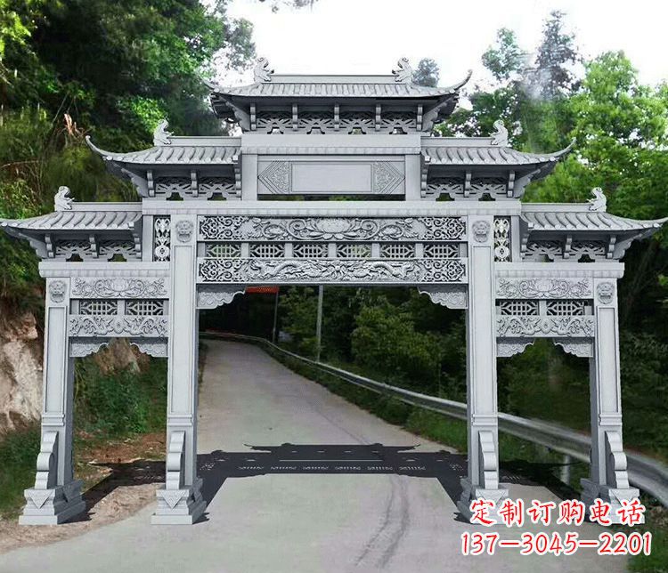 赣州园林三门石牌坊景观石雕