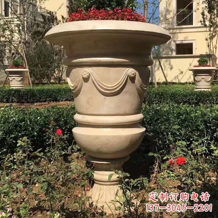 赣州园林砂岩石雕花盆