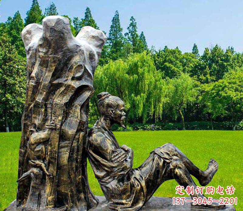 赣州园林守株待兔典故人物铜雕