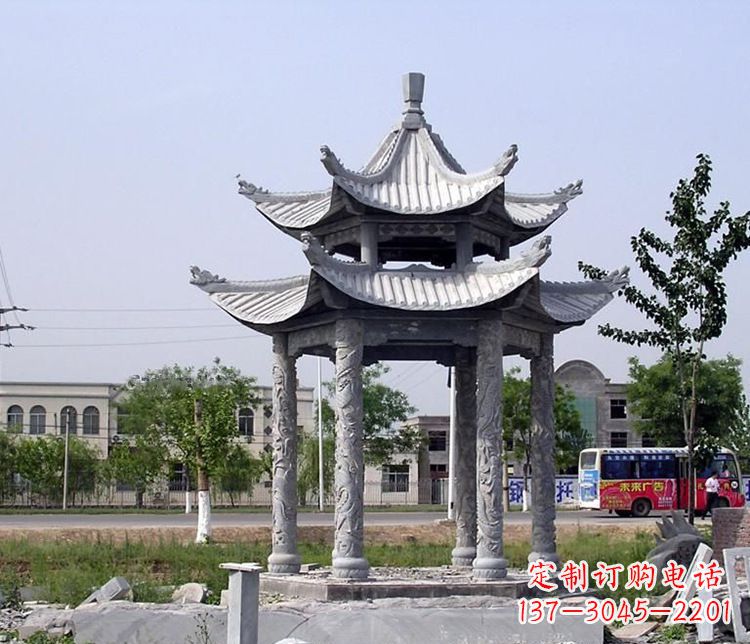 赣州园林双层仿古凉亭石雕
