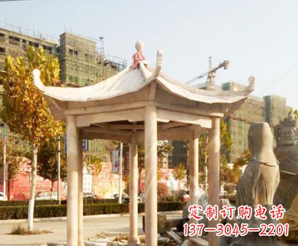 赣州园林晚霞红单层凉亭景观石雕