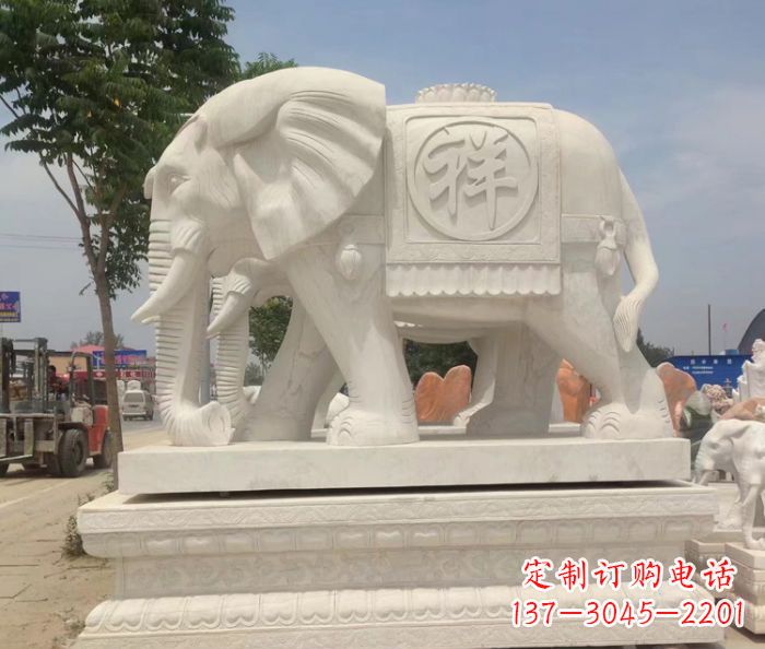 赣州招财动物汉白玉吉祥大象石雕
