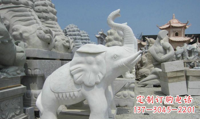 赣州招财动物汉白玉长鼻小象石雕