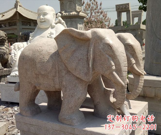赣州招财晚霞红大象石雕 (2)