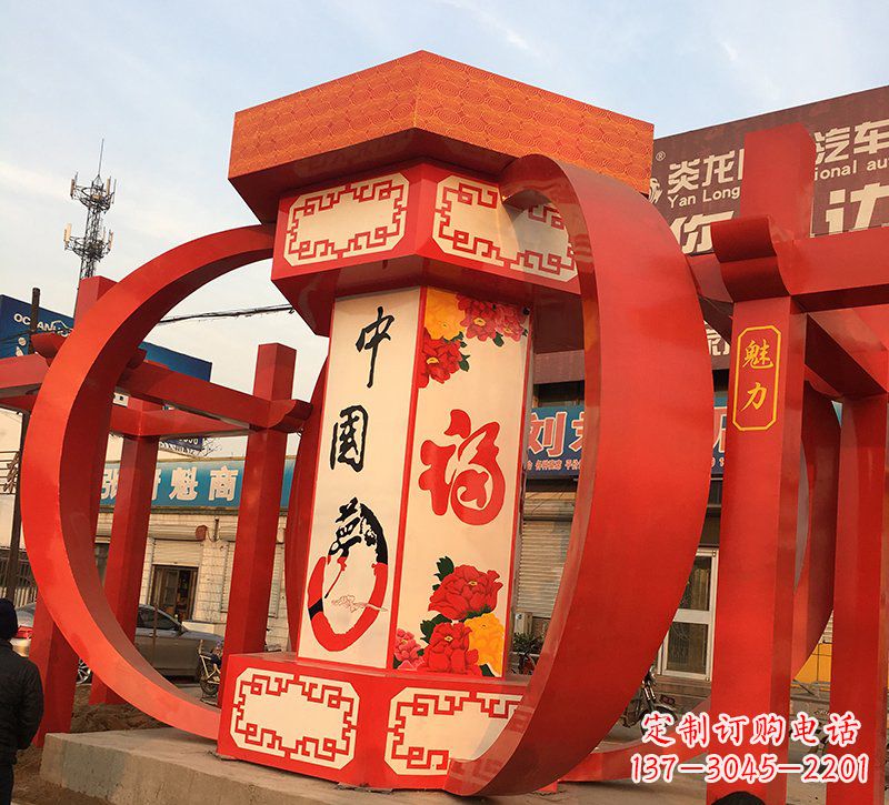 赣州公园广场摆放不锈钢中国梦灯笼雕塑